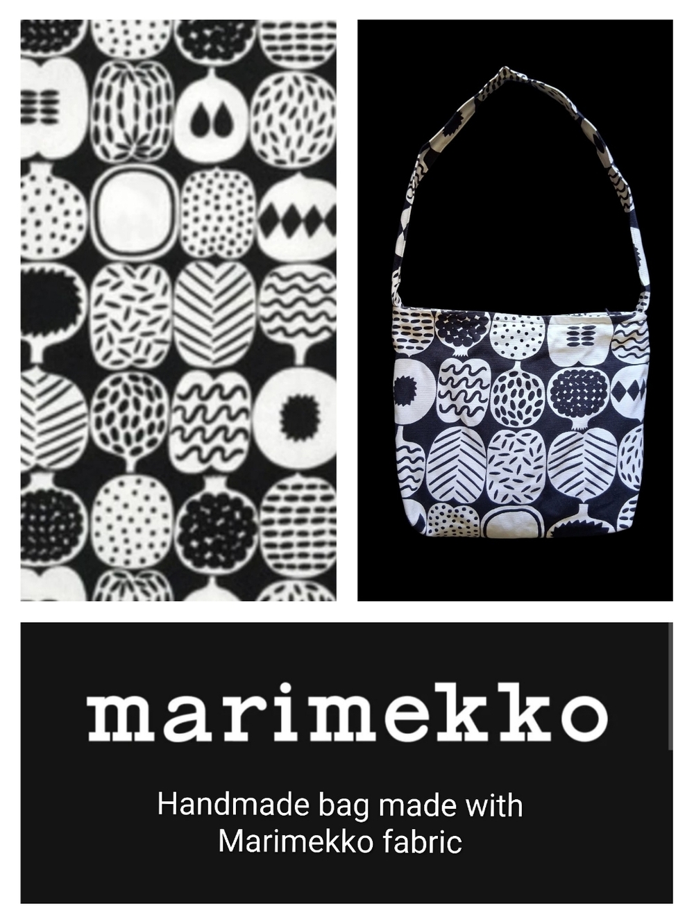 Marimekko "Kompotti" Cotton Canvas Fabric Handmade Shoulder Bag Purse